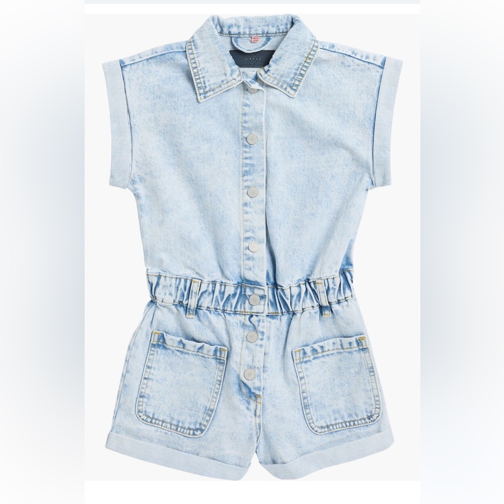 BLANKNYC Kids Short Sleeve Light Blue Denim Romper